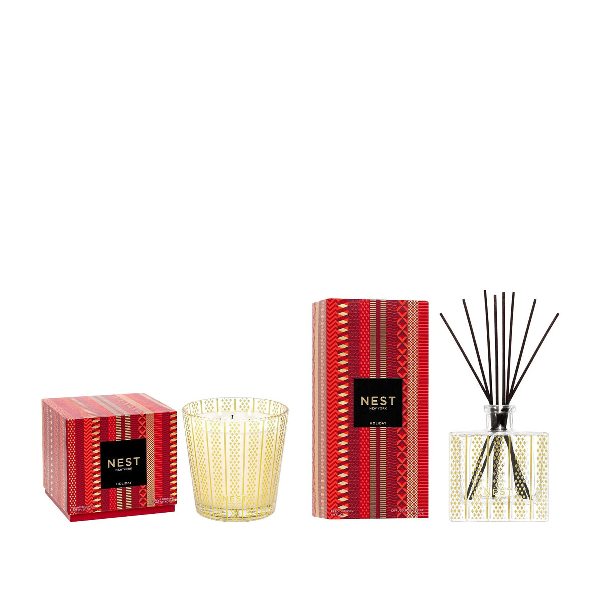 NEST Holiday Home Fragrance Set | 3-Wick Candle + Reed Diffuser