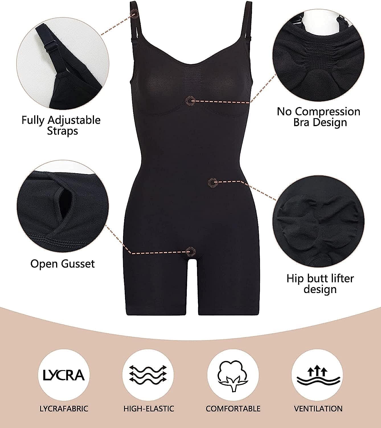 Shapewear for Women Tummy Control Bodysuit Mid Thigh Butt Lifter Body Shaper Shorts