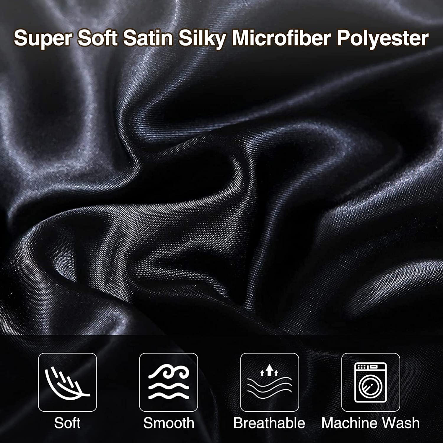 Satin Silky Soft Quilt Luxury Super Soft Microfiber Bedding Thin Comforter Set Full/Queen, Light Weighted (Black, Queen(88-By-88-Inches))