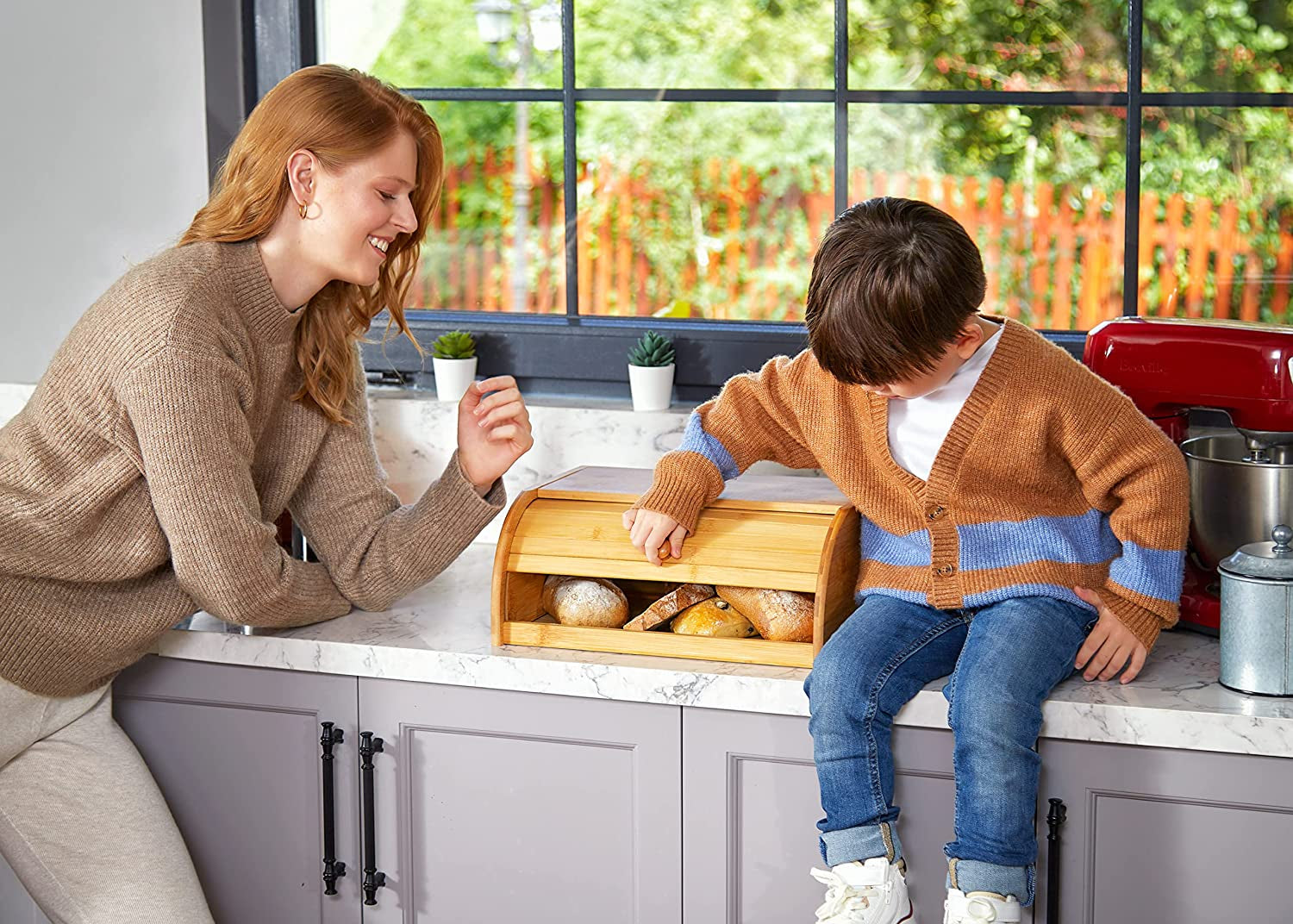Premium Bamboo Bread Box, Bread Storage and Organizer, Organizer for Kitchen Countertop, Assembly Required