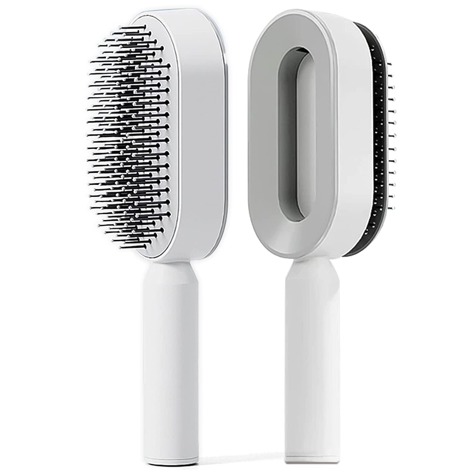 Self Cleaning Hair Brushes for Women, Kids - Hair Brush for Curly, Thick, Straight, Thin, Wet or Dry Hair - Detangling Brush and Scalp Massager - Detangler Brush Comb Pain Free (White)