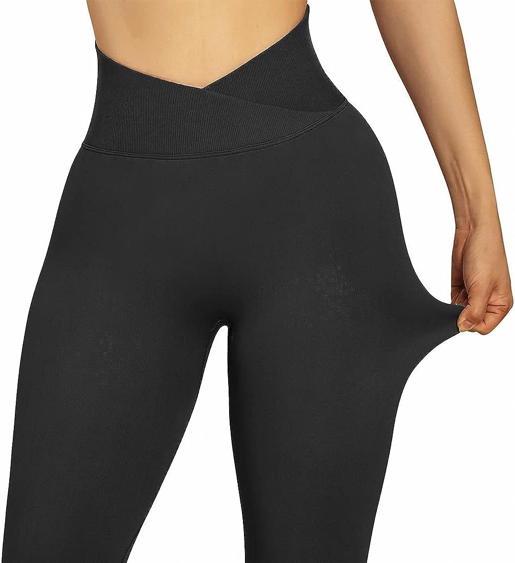Women Crossover Seamless Leggings Butt Lifting High Waisted Workout Yoga Pants