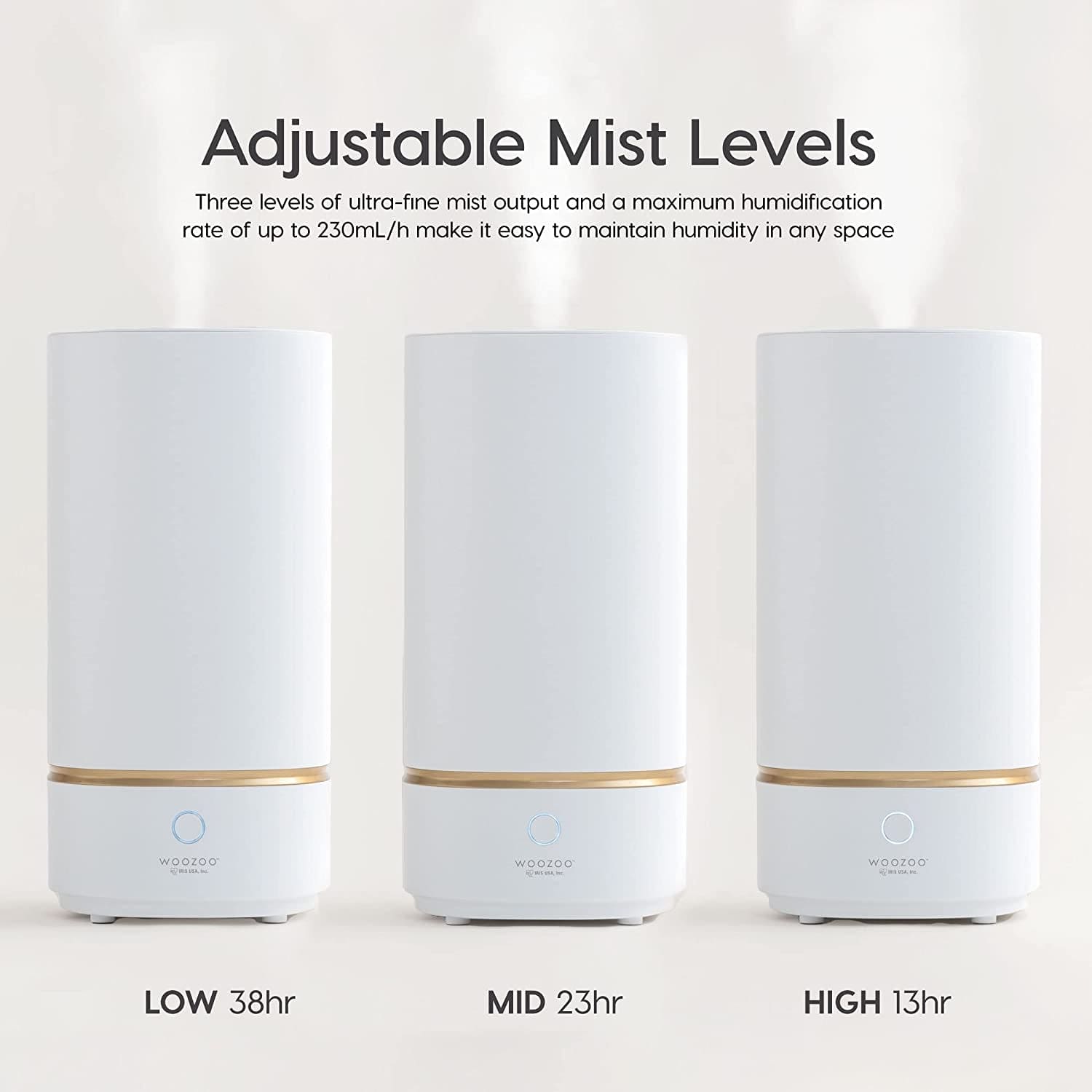 IRIS USA WOOZOO Ultrasonic Humidifier - Cool Mist 3L Water Tank, Bedroom Baby Nursery, Adjustable Mist Level, Night Light Function, Whisper Quiet, Runs up to 38 Hours, Auto Shut Off