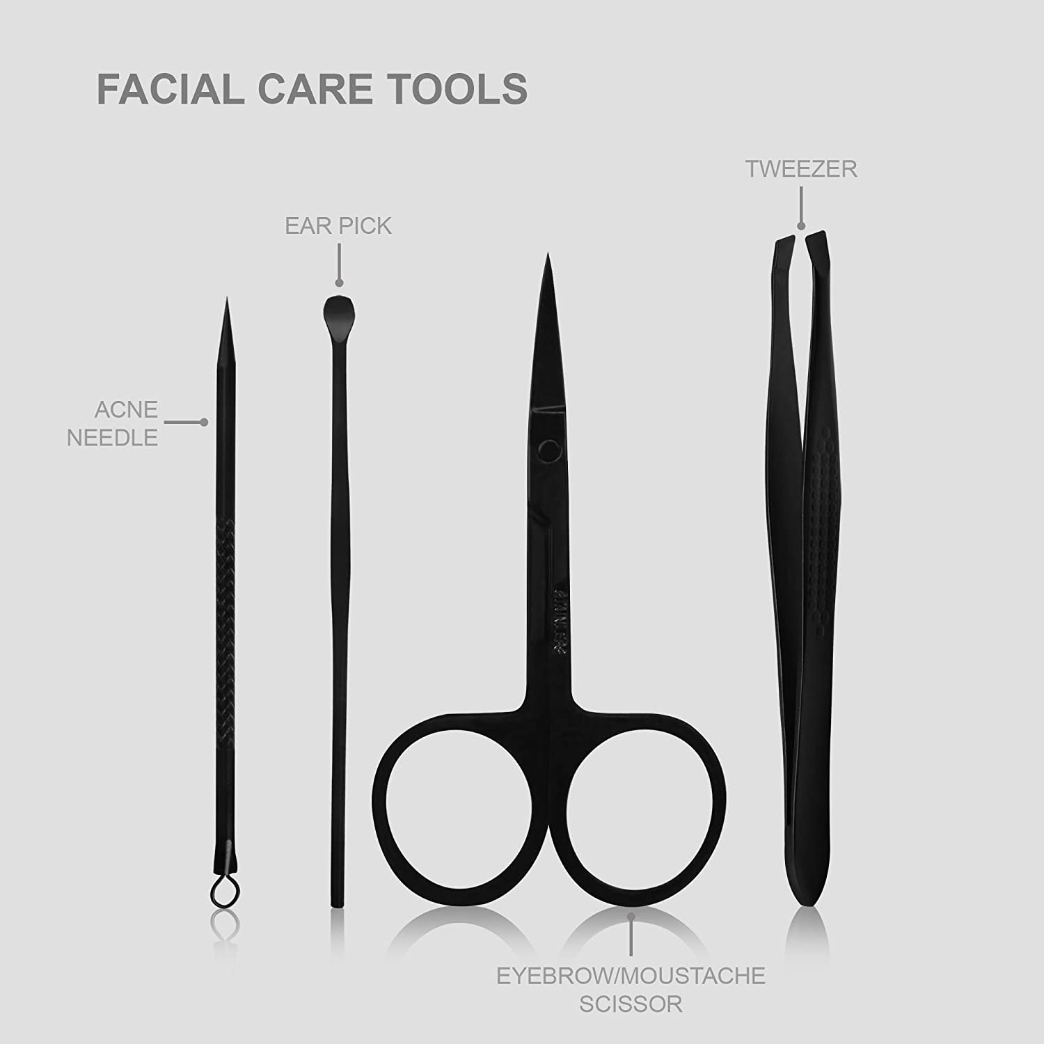 15 Pieces Manicure Set - Stainless Steel Manicure Nail Clippers Pedicure Kit - Professional Grooming Kits, Nail Care Tools with Luxurious Travel Case (Black)