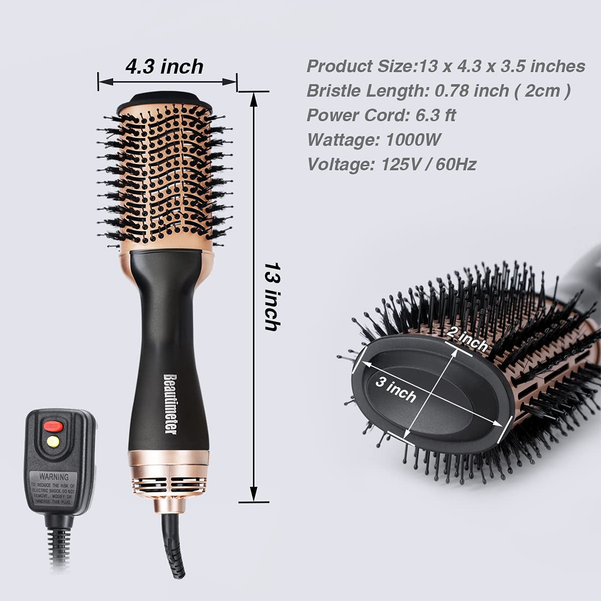 Hot Air Brush, Hair Dryer Brush & Volumizer, 3 in 1 Negative Ionic Hair Styler for Straightening, Curling, 1000W, Black & Gold