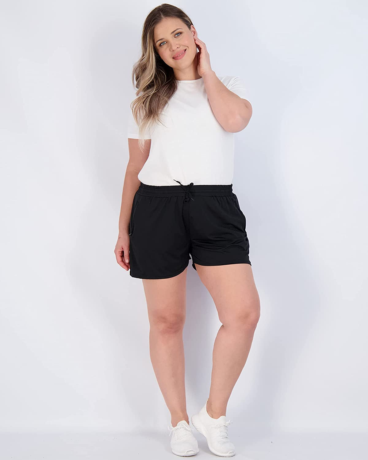 4 Pack: Womens Active Athletic Performance Dry-Fit Shorts with Zipper Pockets (Available in plus Size)