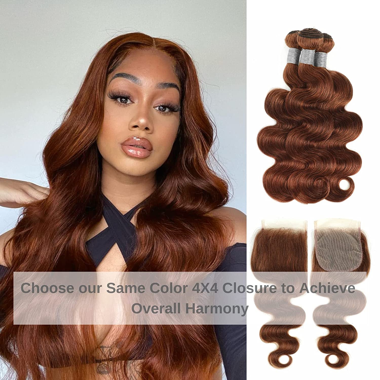 Reddish Brown Bundles Body Wave Bundles Human Hair Red Brown Colored 10A Brazilian Virgin Remy Wavy Hair Bundles Auburn Brown Copper Red Soft Thick Sew in Weave 3 Bundles 33B Color 14 16 18 Inch