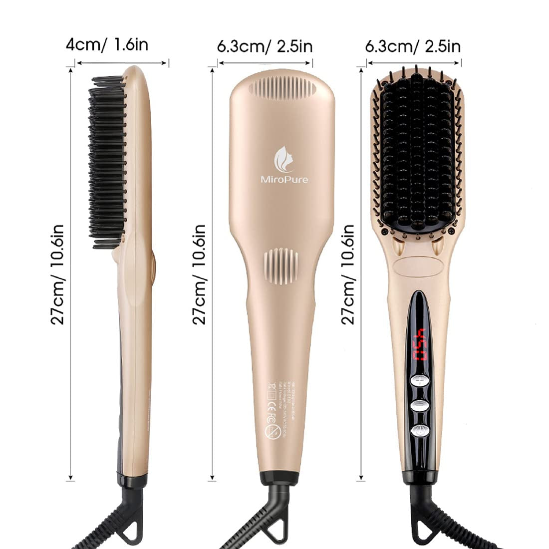 Hair Straightener Brush, Ionic Hair Straightener Comb with 16 Temp, Auto-Off & Anti-Scald & Effective Hair Care, MCH Heating Hair Straightening Brush for Women