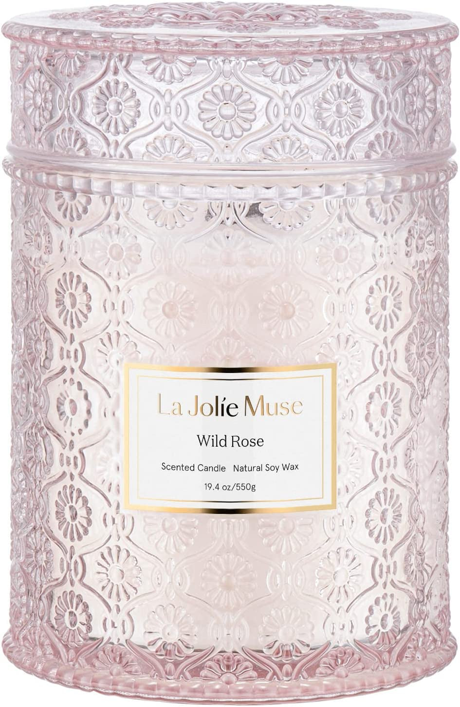 Candle Gift for Women, Rose Scented Candle, Wood Wicked Glass Jar Candles for Home Scented, Large Candle, Long Burning Time, 19.4 Oz