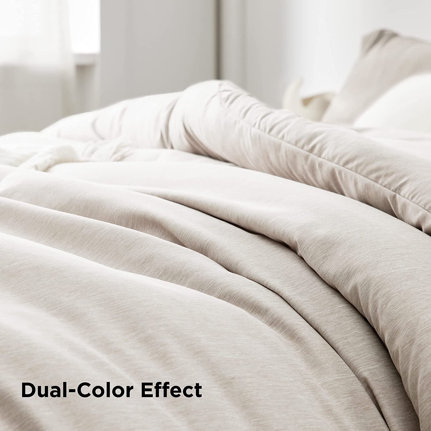 Bedsure Queen Comforter Set - Beige Comforter Queen Size, Soft Bedding for All Seasons, Cationic Dyed Bedding Set, 3 Pieces, 1 Comforter (88"X88") and 2 Pillow Shams (20"X26"+2")