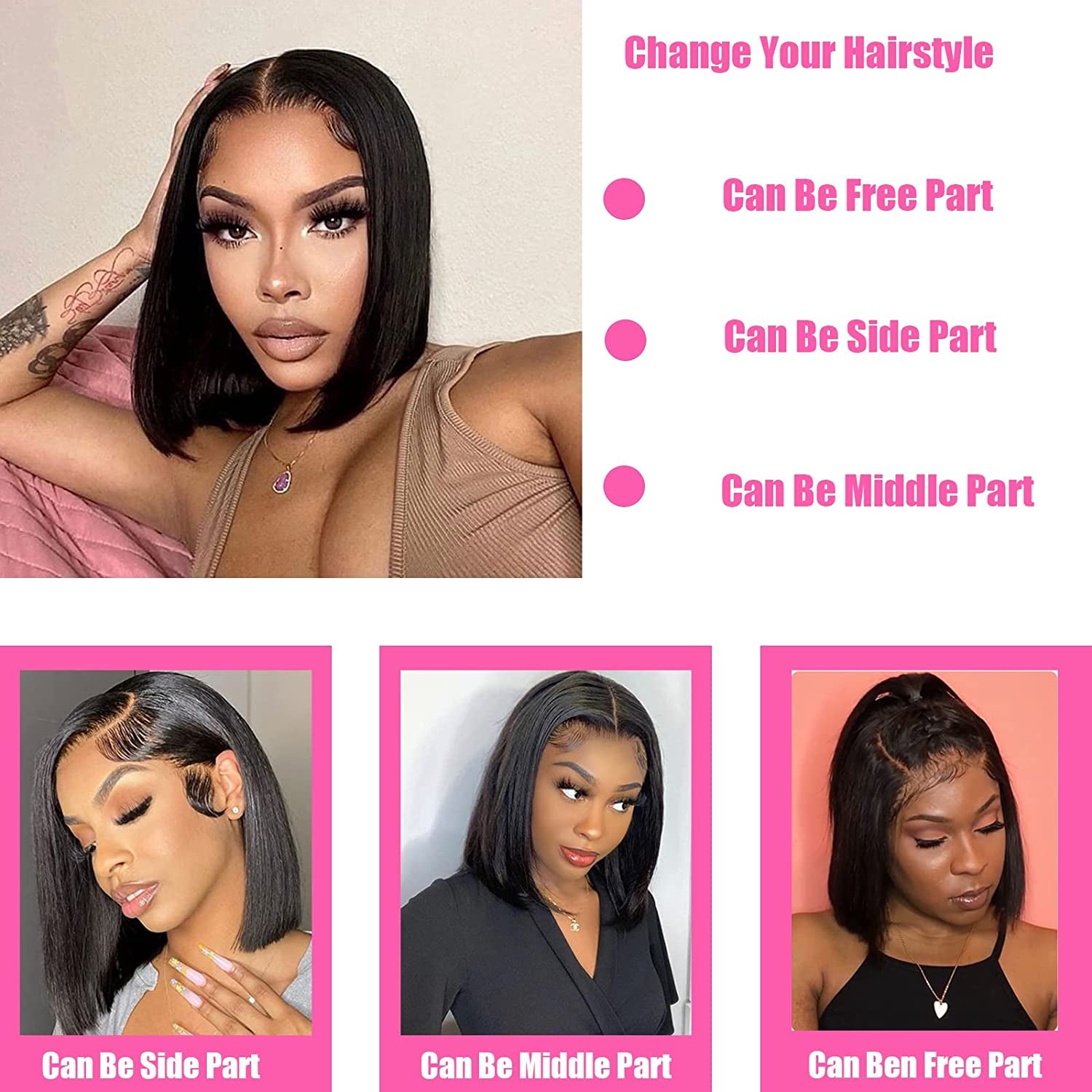 Lace Front Wigs Human Hair Bob Wigs for Black Women Human Hair Pre Plucked with Baby Hair 13X4 Lace Frontal Wig Human Hair Straight Short Bob Wigs Human Hair Glueless Brazilian Human Hair Wigs (14 Inch, Natural Color)