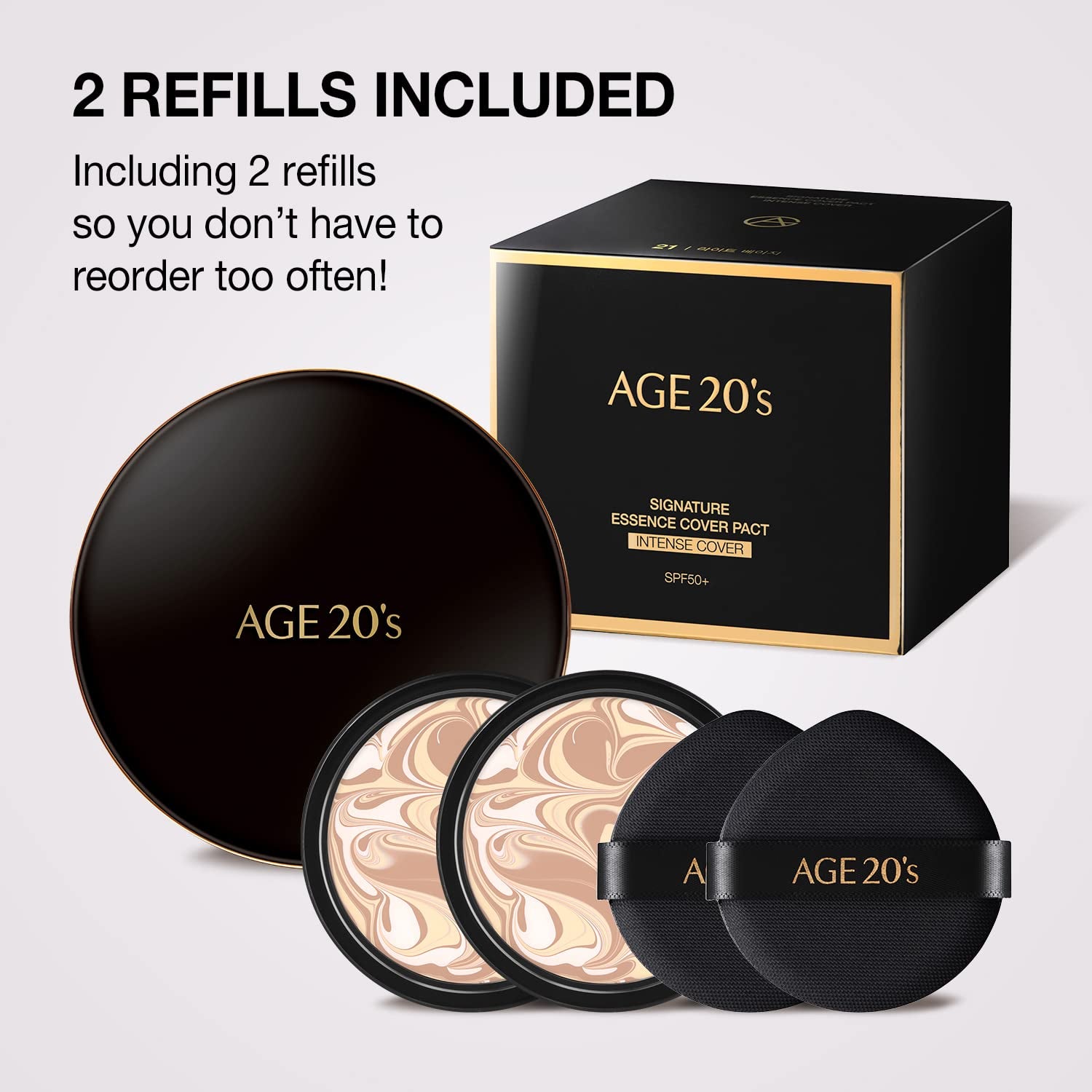 AGE 20'S Signature Intense Sunscreen SPF 50+ Foundation, Natural Coverage, Cushion Korean Makeup, 71% Essence Natural Dewy Finish, Refill Included, 23 Medium Beige (0.49 Oz X2 Ea)