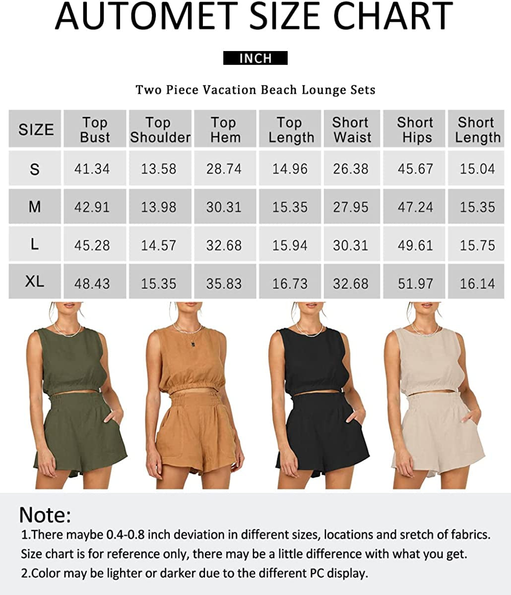 Women’S Summer 2 Piece Outfits Shorts Sets Sleeveless round Neck Crop Top Tank and High Waisted Shorts with Pockets