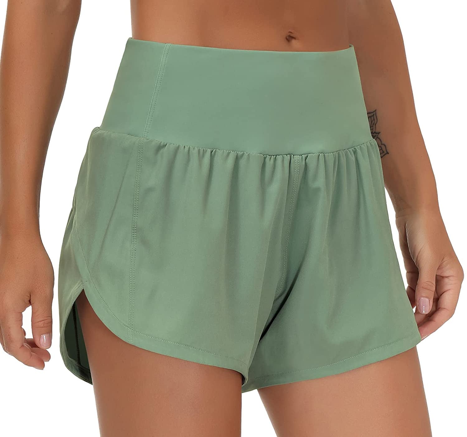 Womens High Waisted Running Shorts Quick Dry Athletic Workout Shorts with Mesh Liner Zipper Pockets