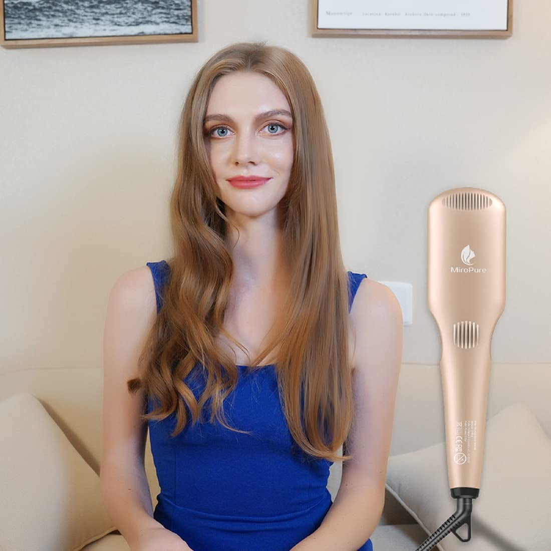 Hair Straightener Brush, Ionic Hair Straightener Comb with 16 Temp, Auto-Off & Anti-Scald & Effective Hair Care, MCH Heating Hair Straightening Brush for Women