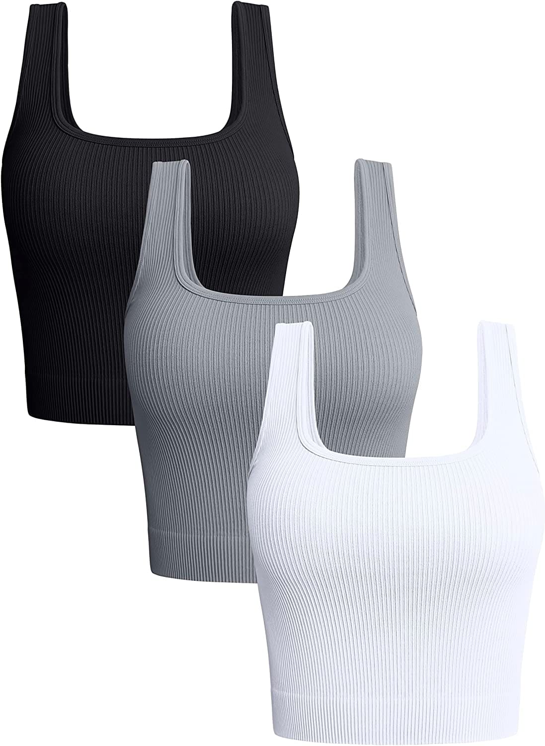 Women'S 3 Piece Tank Tops Ribbed Seamless Workout Exercise Shirts Yoga Crop Tops