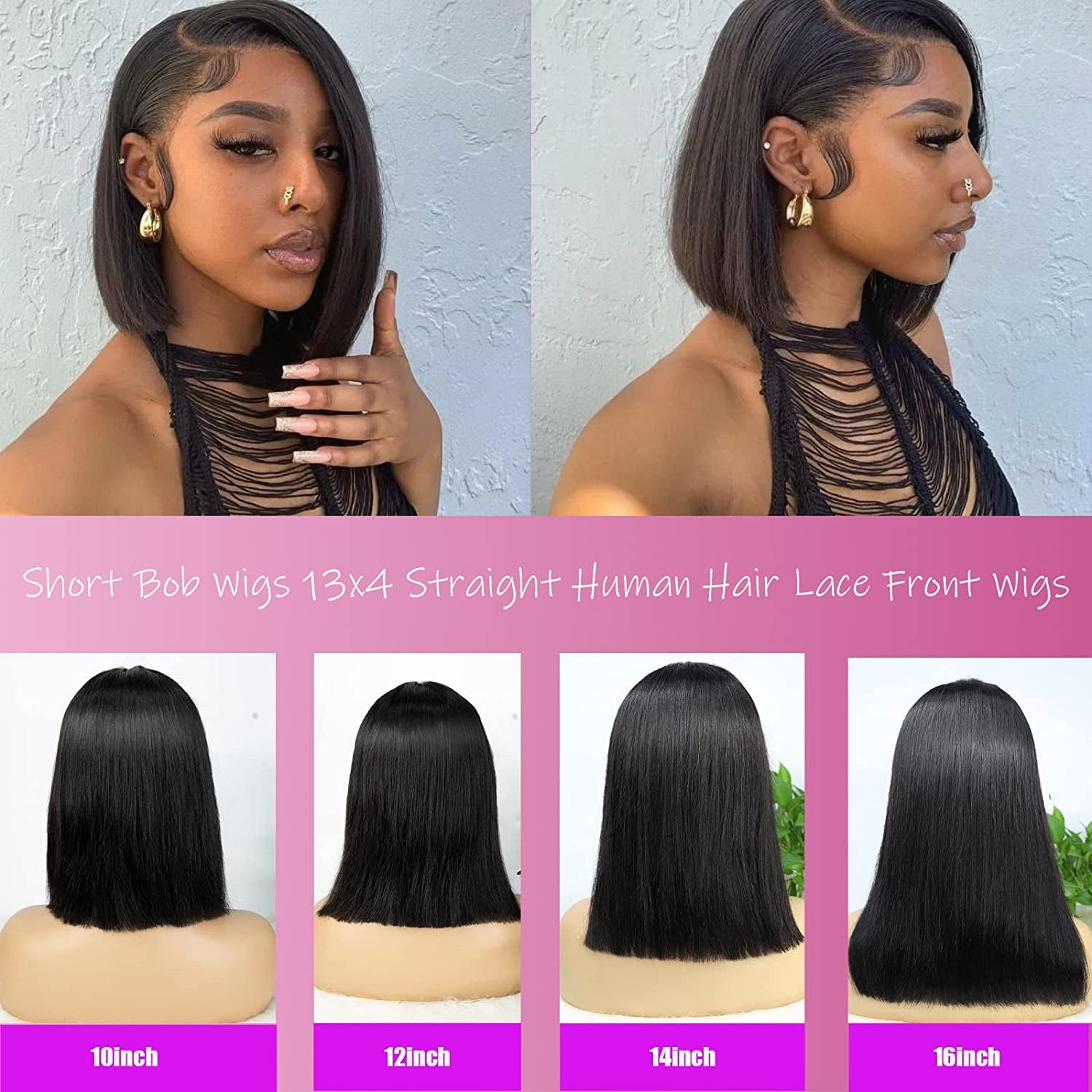 Lace Front Wigs Human Hair Bob Wigs for Black Women Human Hair Pre Plucked with Baby Hair 13X4 Lace Frontal Wig Human Hair Straight Short Bob Wigs Human Hair Glueless Brazilian Human Hair Wigs (14 Inch, Natural Color)