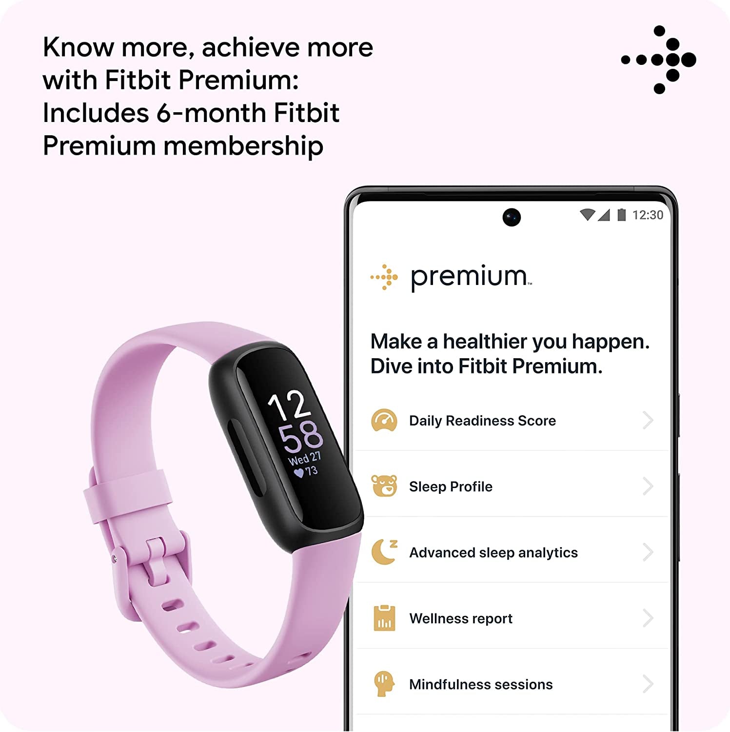 Fitbit Inspire 3 Health & Fitness Tracker with Stress Management, Workout Intensity, Sleep Tracking, 24/7 Heart Rate and More, Lilac Bliss/Black, One Size (S & L Bands Included)