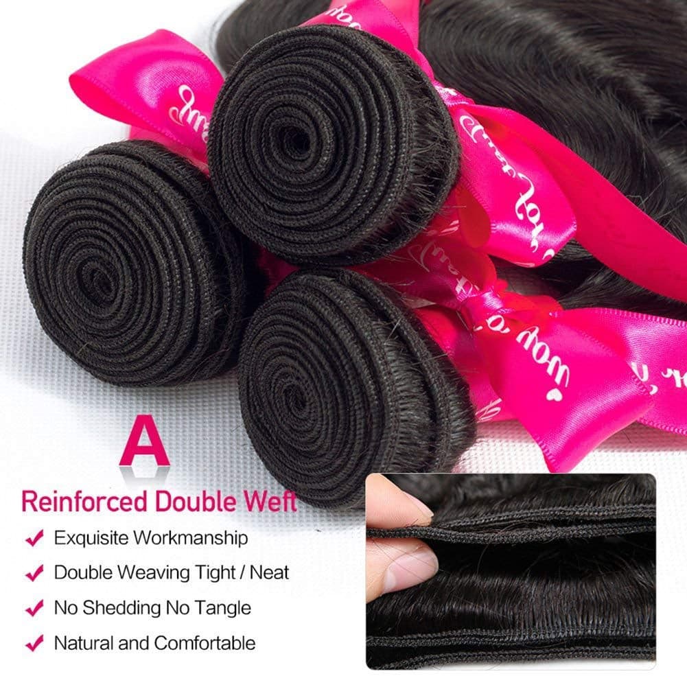 Body Wave Human Hair 3 Bundles Double Weft 10A Brazilian Hair Bundles (18/20/22 Inch, 3 Bundles)