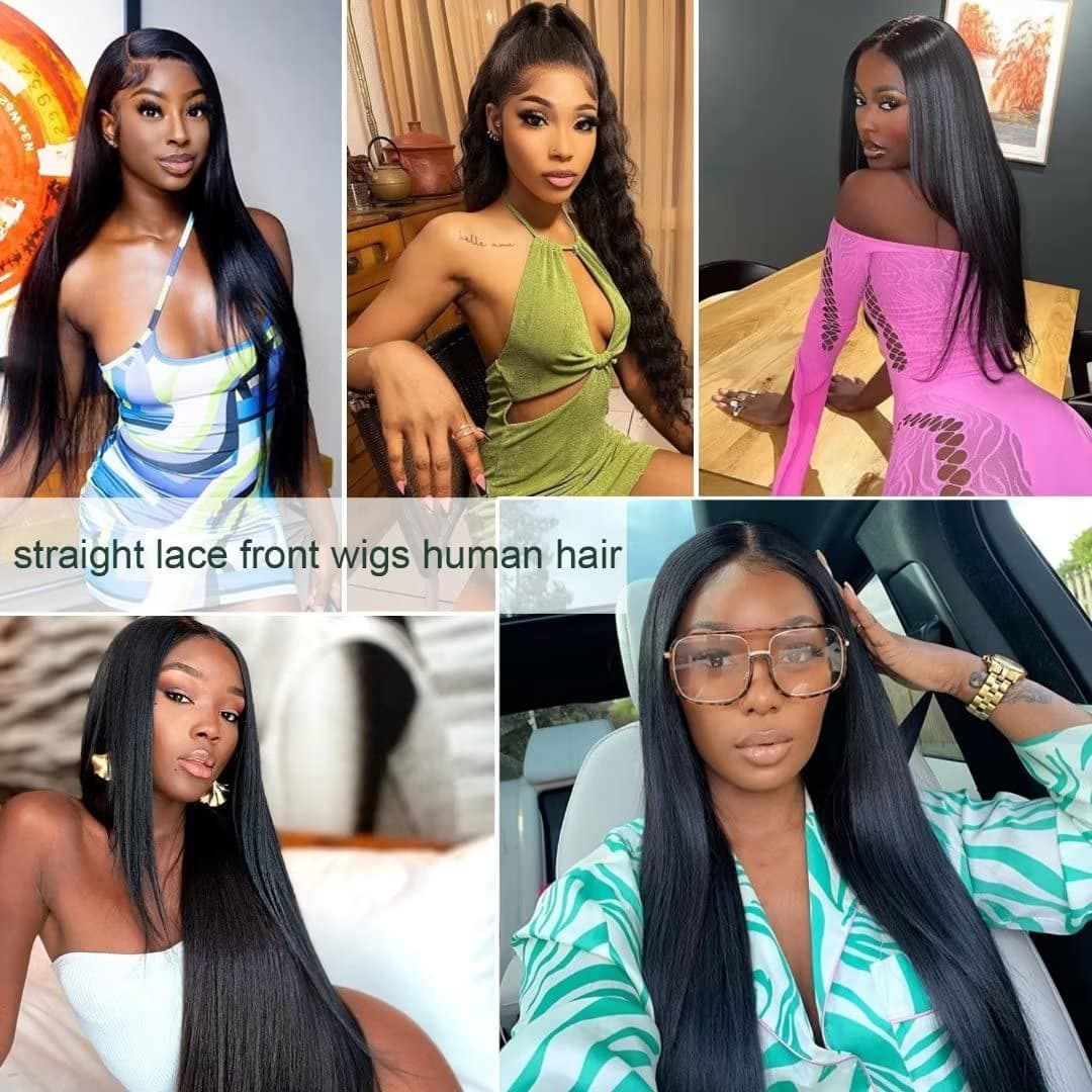Straight Lace Front Wigs Human Hair Pre Plucked 13X4 Transparent HD Lace Frontal Wigs 180% Density Glueless Lace Front Wig Brazilian Virgin Human Hair Wig for Black Women with Baby Hair 24 Inch