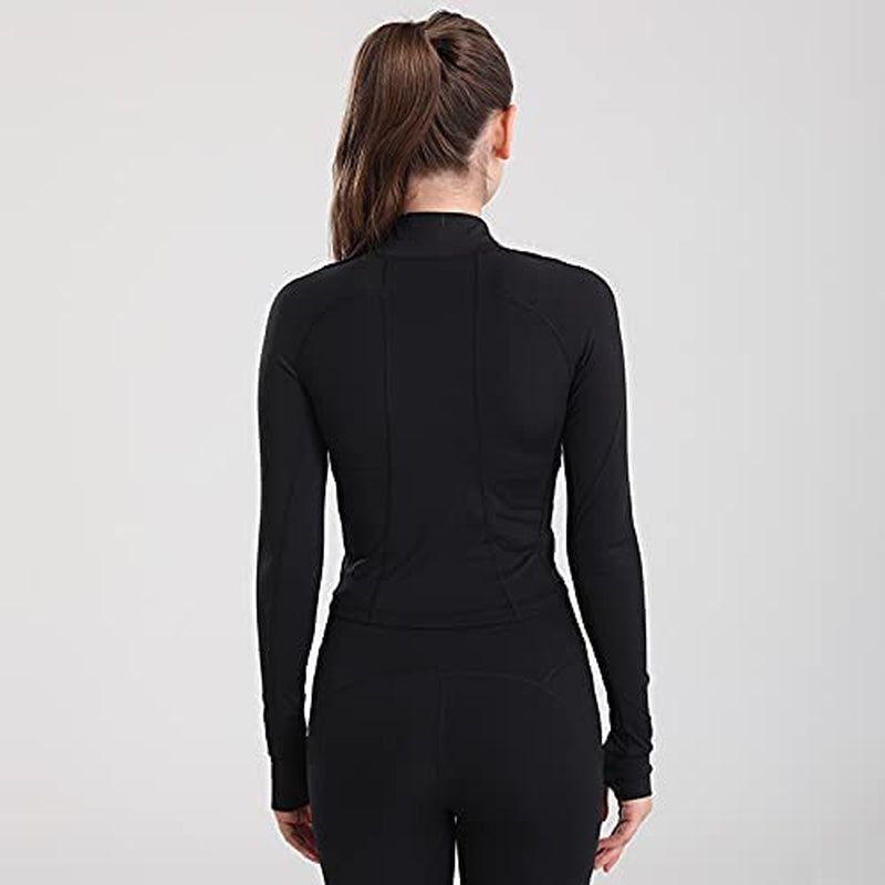 Women'S Cropped Workout Jacket 1/2 Zip Pullover Running Athletic Outwear Slim Fit Long Sleeve Yoga Top