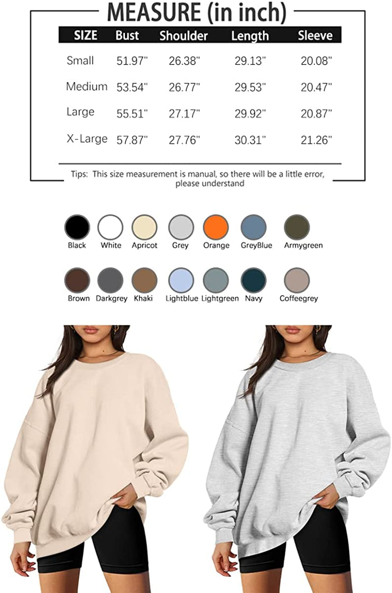Womens Oversized Sweatshirts Hoodies Fleece Crew Neck Pullover Sweaters Casual Comfy Fall Fashion Outfits Clothes 2023