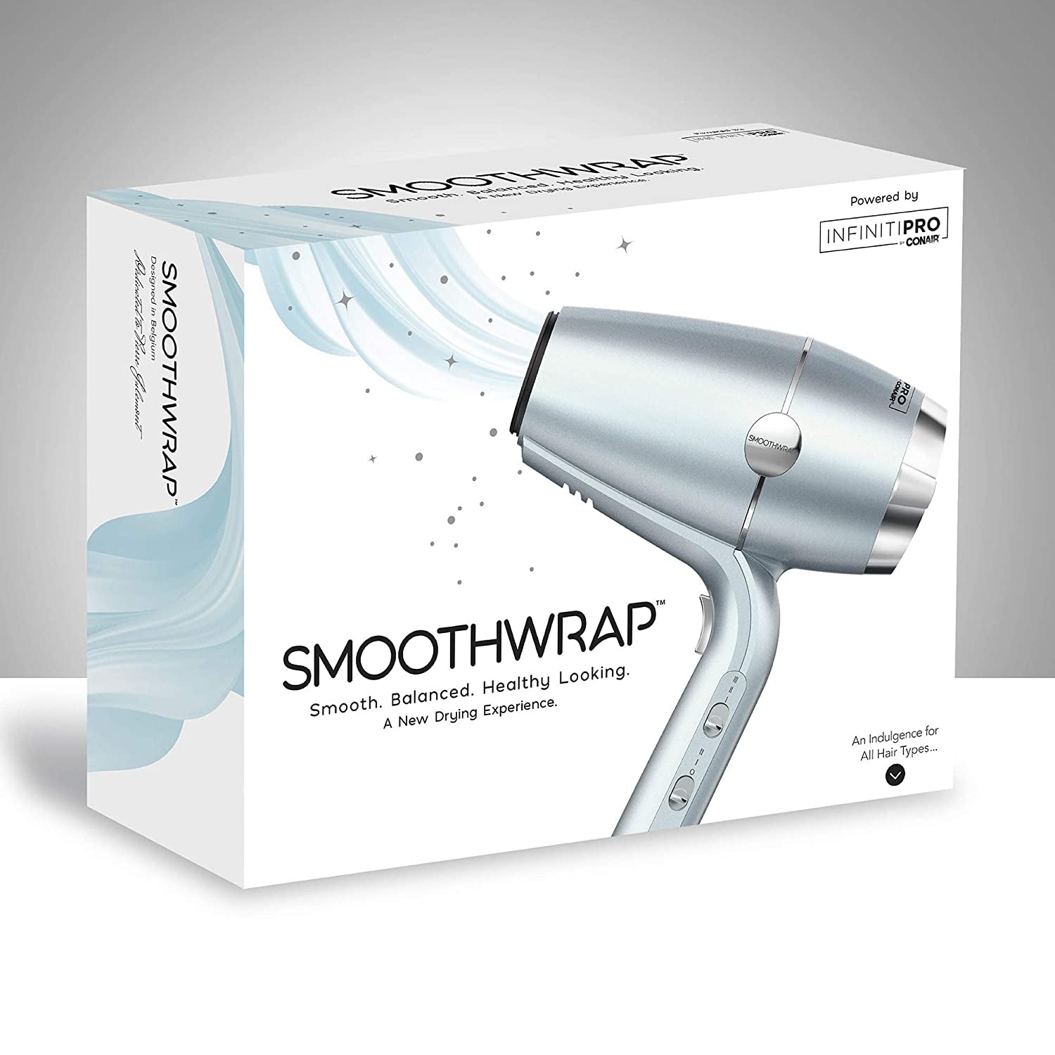 INFINITIPRO by Smoothwrap Hair Dryer, 1875W Hair Dryer with Diffuser, Blow Dryer for Less Frizz, More Volume and Body, with Advanced Plasma Technology and Ceramic Technology