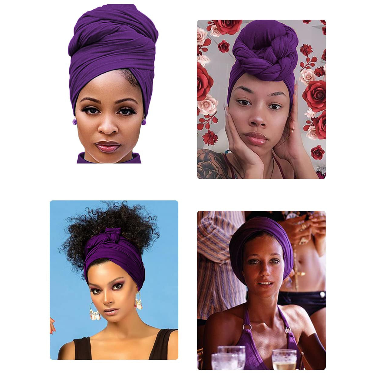 Head Wraps for Black Women Stretchy Head Scarf African Hair Wraps for Dreads Locs Natural Hair Turban Headwraps Jersey Tie Headbands(Purple and Light Purple)