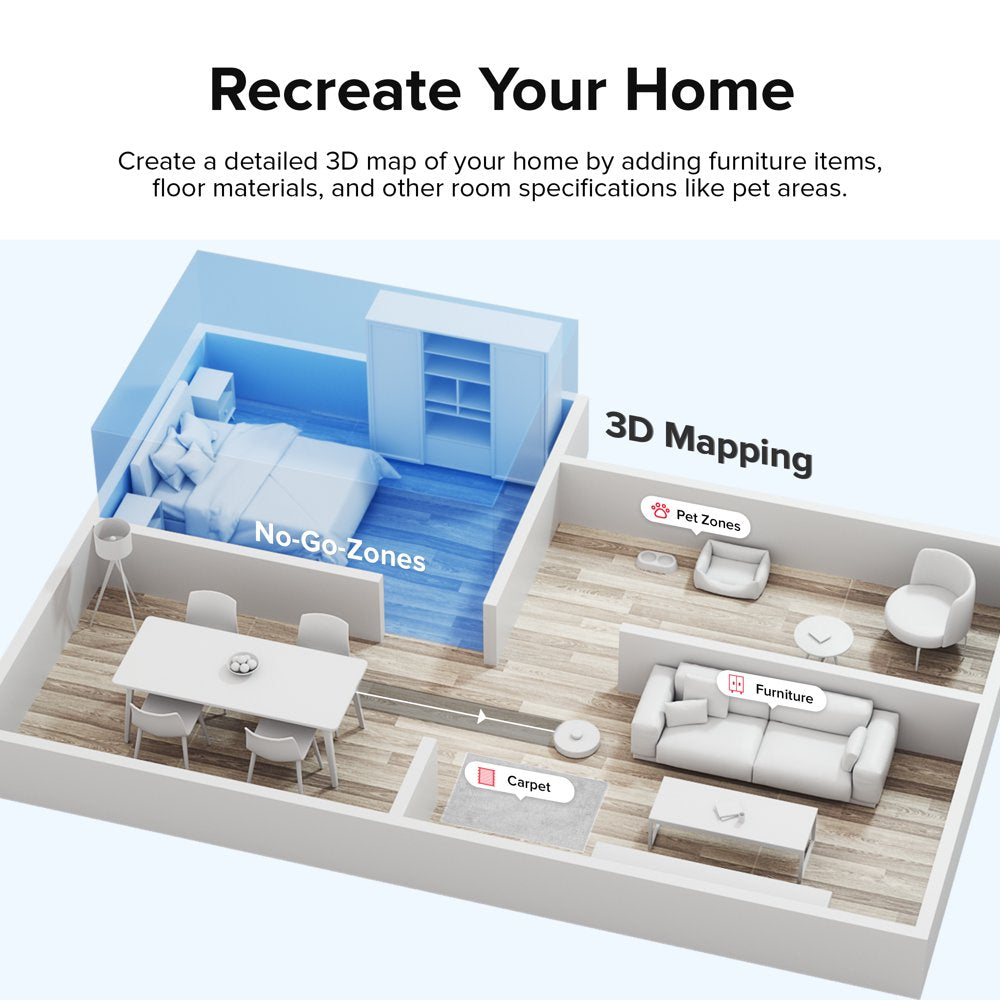 ® S8-WHT Robot Vacuum Cleaner and Sonic Mopping with Duoroller™ Brush, 6000 Pa, and Obstacle Avoidance