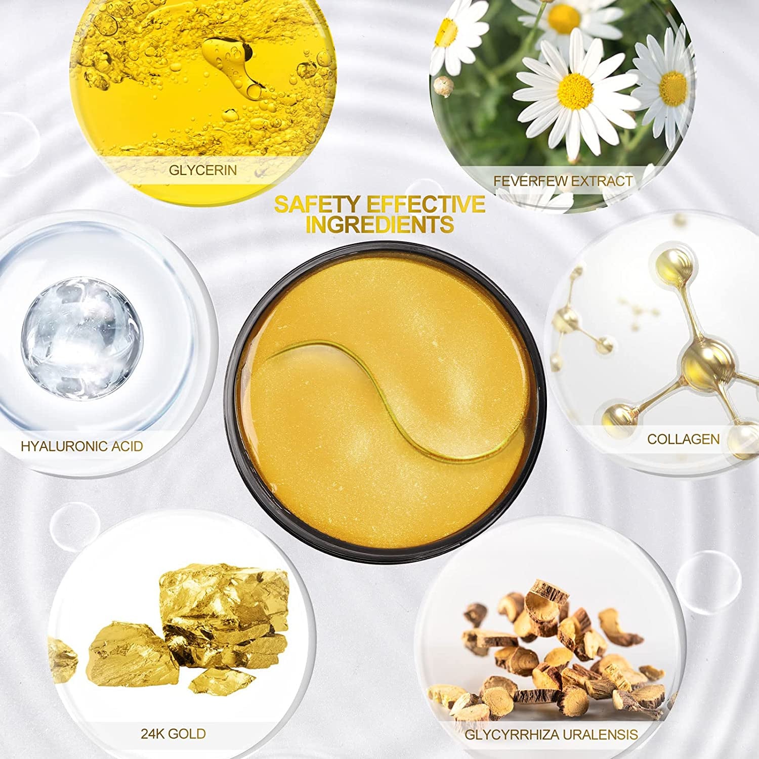 24K Gold under Eye Patches - 60 Pcs Eye Mask Pure Gold Anti-Aging Collagen Hyaluronic Acid under Eye Mask for Removing Dark Circles, Puffiness & Wrinkles Refresh Your Skin
