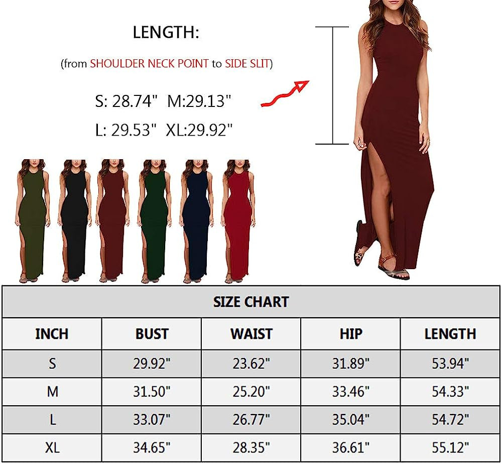 Women'S Party Beach Vacation High Slit Summer Maxi Long Bodycon Dress