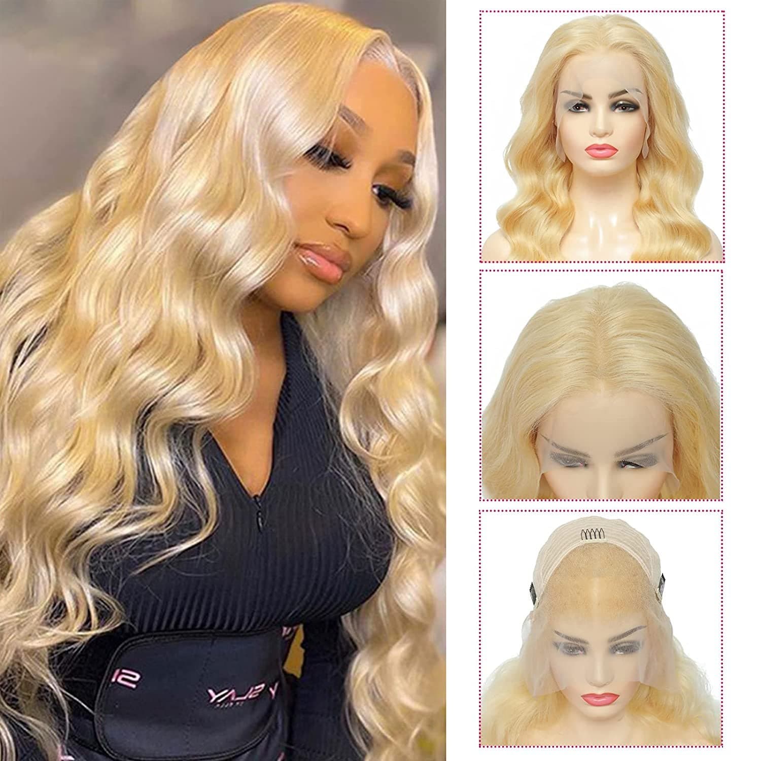 613 Body Wave Lace Front Wig Human Hair 10A Brazilian 13X4 Blonde Lace Frontal Wigs 150% Density Pre Plucked Bleached Knots with Baby Hair 22 Inch