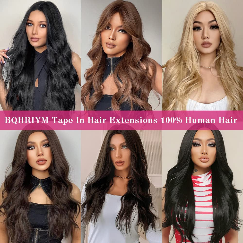 Tape in Hair Extensions Human Hair 100% Real Remy Human Hair Extensions Seamless Straight Hair Extensions Real Human Hair Tape in Extensions 20 Inch 20Pieces 50G/Set #1 Jet Black