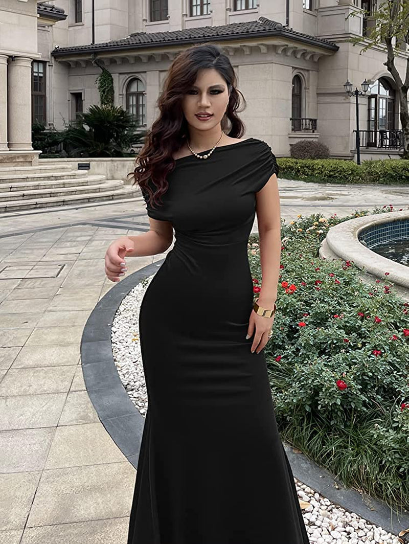 Women'S Elegant Sleeveless off Shoulder Bodycon Long Formal Party Evening Dress