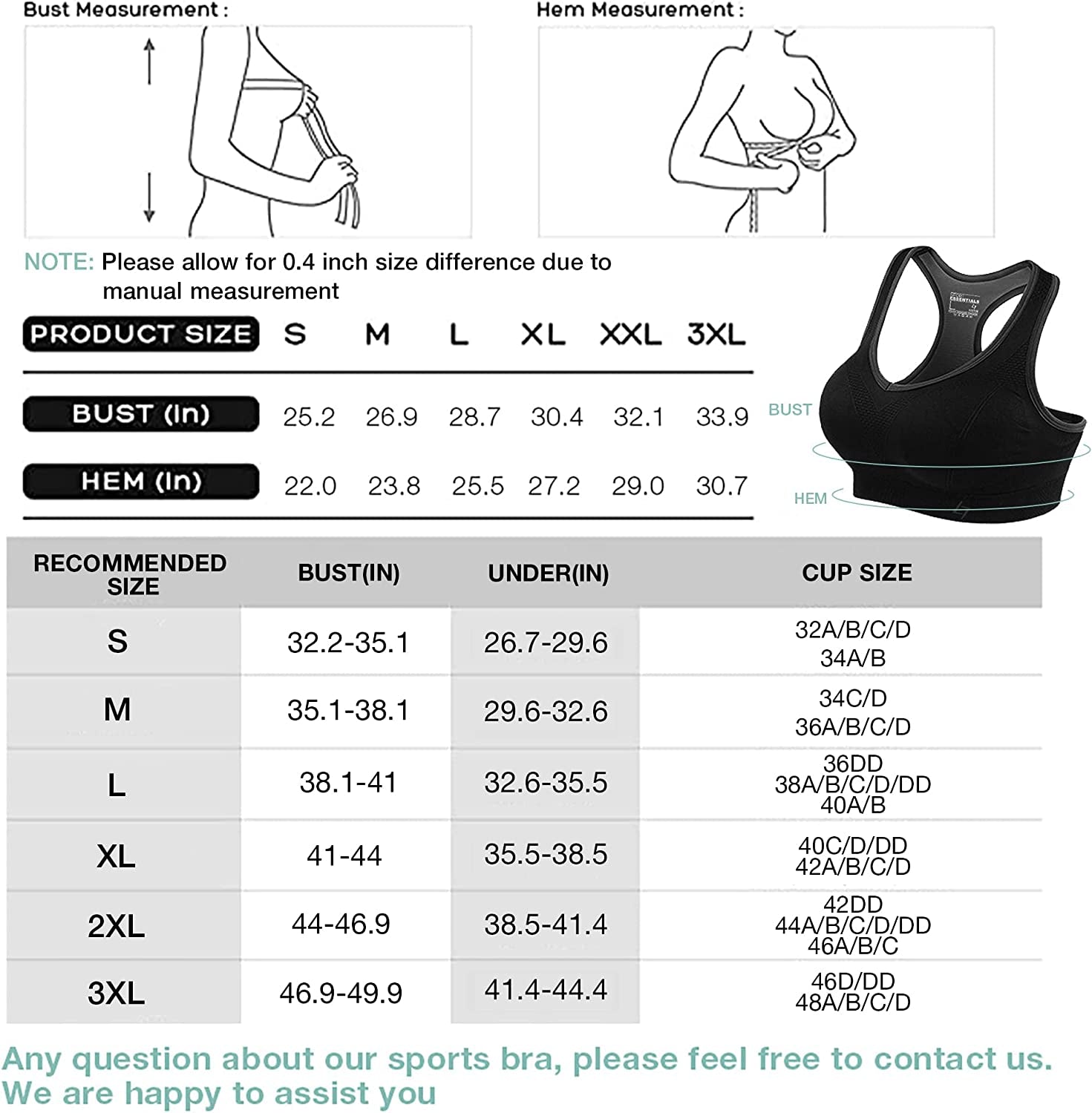 Racerback Sports Bras for Women - Padded Seamless High Impact Support for Yoga Gym Workout Fitness