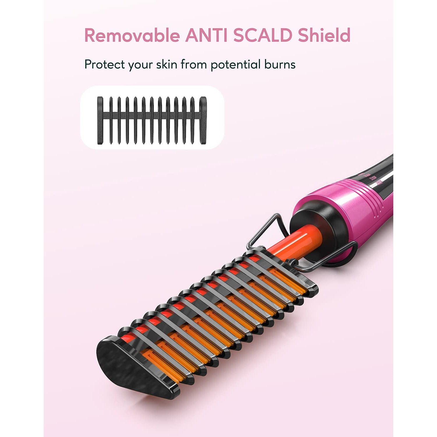 Hot Comb Electric, Pressing Combs for Black Hair, Wigs & Beard, Anti-Scald Straightening Comb with Keratin & Argan Oil Infused Teeth, Temperatures Adjustable, 60 Min Auto Shut off Pink