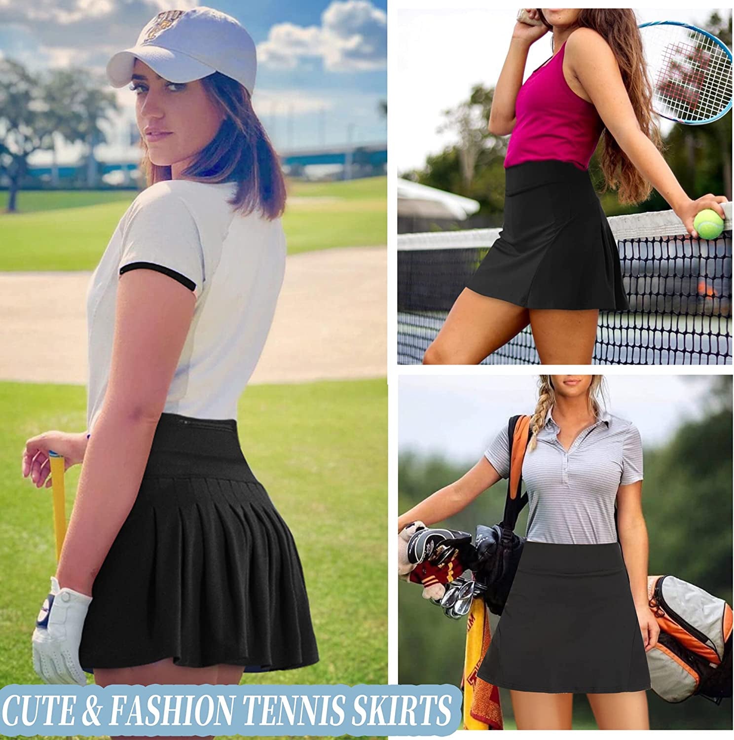 Pleated Tennis Skirts for Women with Pockets Build in Shorts Golf Skort High Waisted Sport Athletic Running Activewear