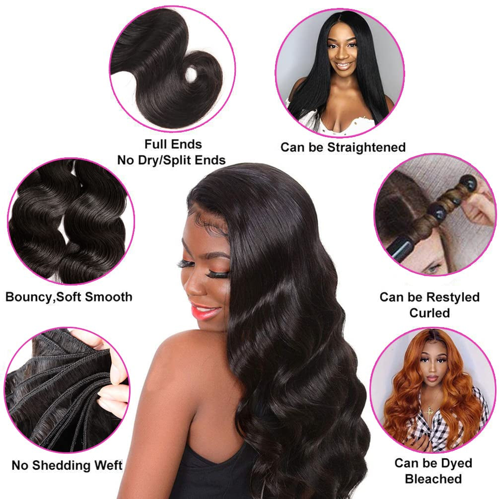 Long Body Wave Bundles Human Hair 32 Inch 100% Unprocessed 12A Brazilian Virgin Human Hair Bundles Body Wave Natural Black Color