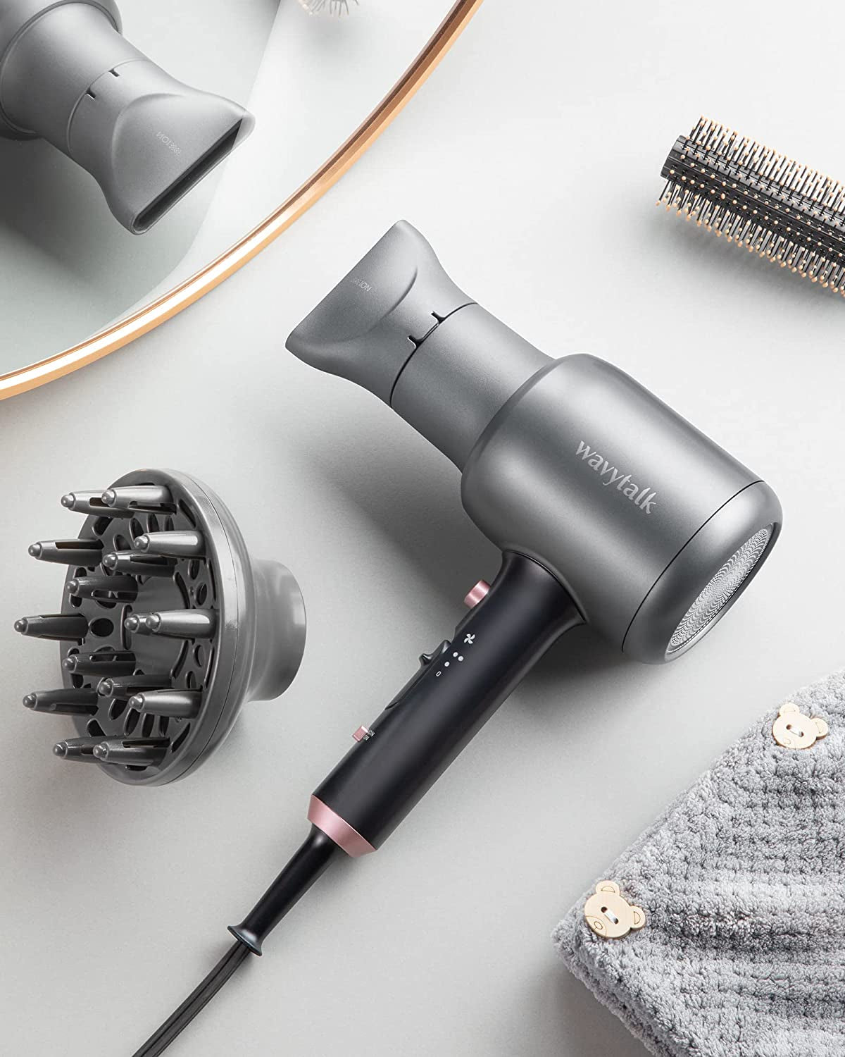 Diffuser Hair Dryer Blow Dryer for Women, Professional Bonnet Hair Dryer with Comb&Drying Towel, 1875W Blow Dryer Hair Dryer with Negative Ionic Hair Care, Fasting Drying Light and Low Noise