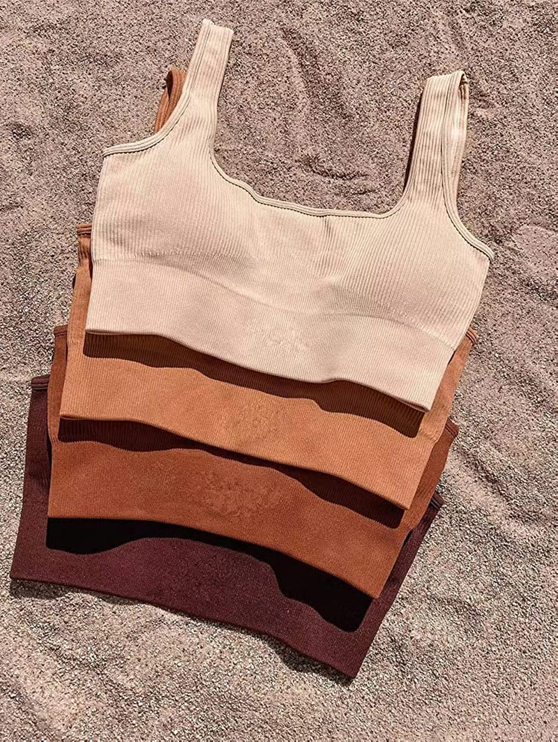 Women'S 3 Piece Outfits Ribbed Exercise Scoop Neck Sports Bra Notch Neckline Crop Tops High Waist Yoga Shorts Active Set