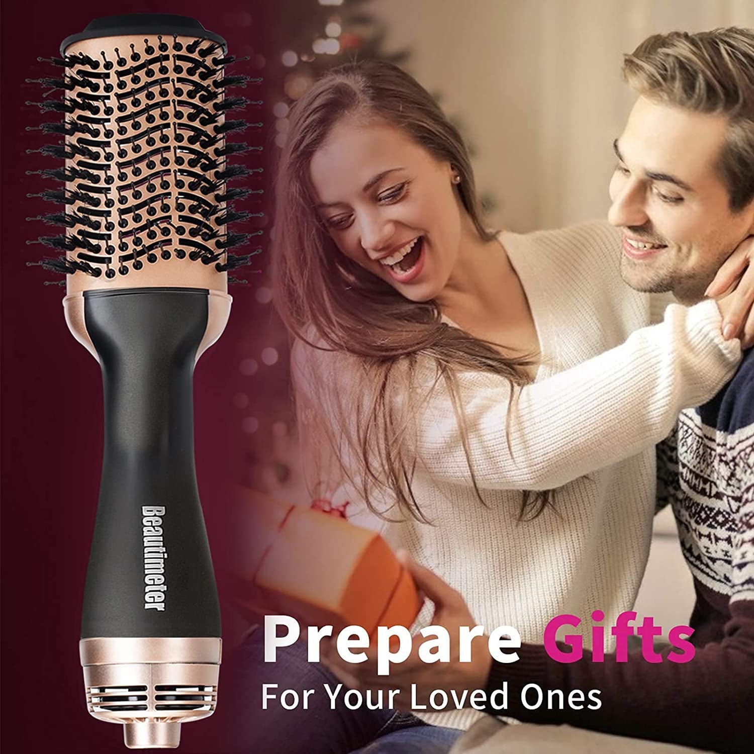 Hot Air Brush, Hair Dryer Brush & Volumizer, 3 in 1 Negative Ionic Hair Styler for Straightening, Curling, 1000W, Black & Gold