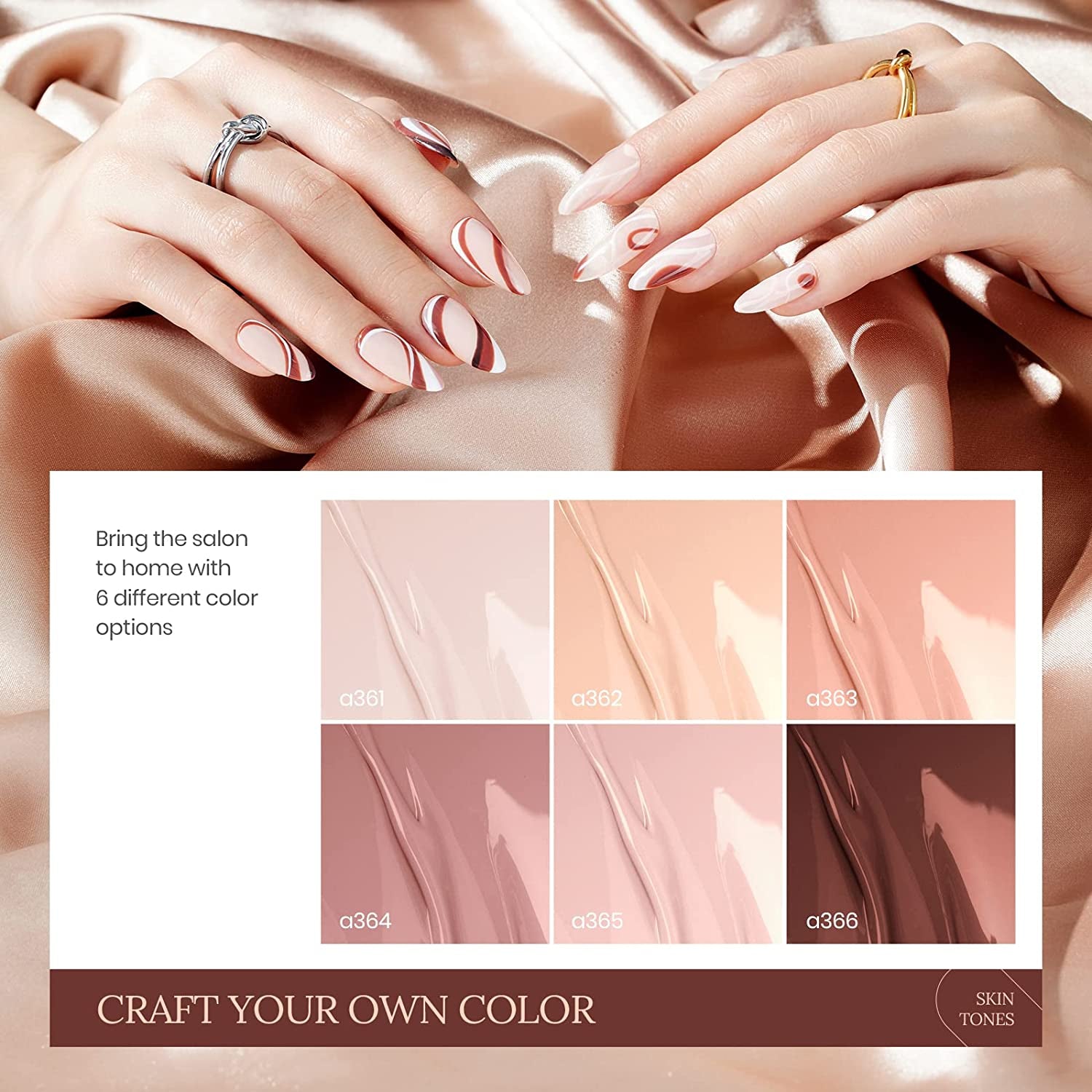 Nail Set 6 Colors Skin Tones Collection Nude Pink Brown Neutral Soak off Led Lamp Needed Manicure Diy Home for Women