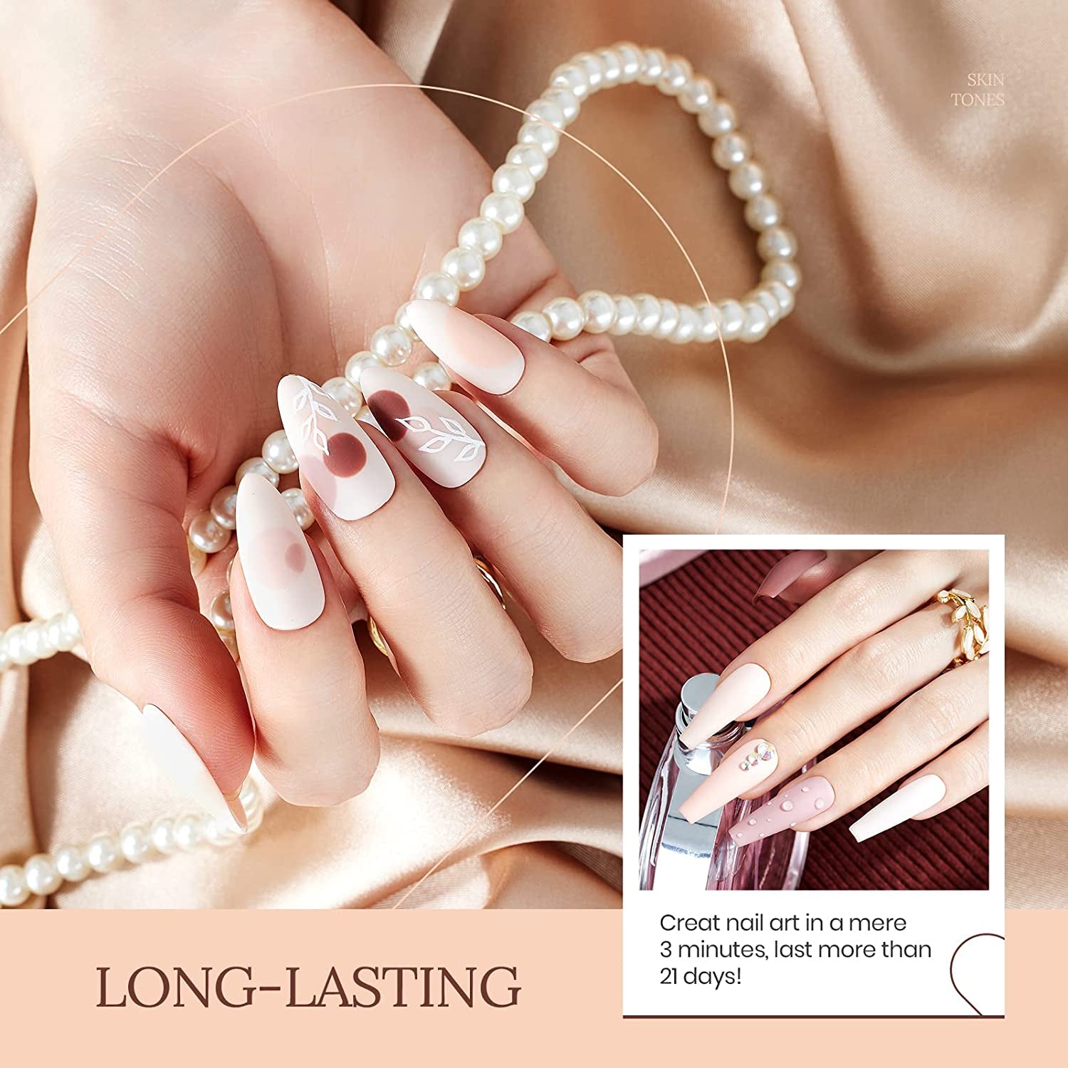 Nail Set 6 Colors Skin Tones Collection Nude Pink Brown Neutral Soak off Led Lamp Needed Manicure Diy Home for Women