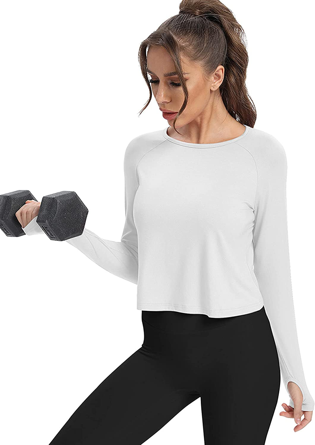 Long Sleeve Cropped Tops Athletic Workout Athletic Yoga Gym Crop Tops for Women