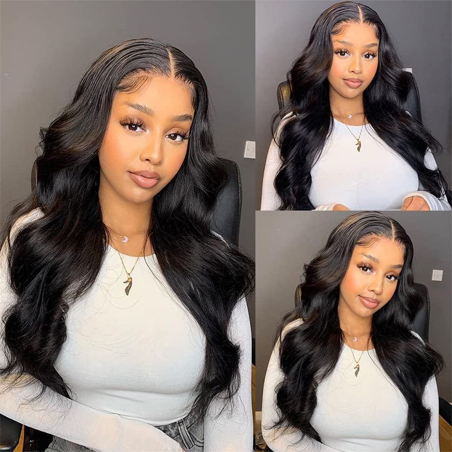 360 Body Wave Full Lace Frontal Wigs Human Hair 180 Density HD Transparent Body Wave Wigs Pre Plucked with Baby Hair Brazilian Virgin Lace Front Human Hair Wigs for Black Women Natural Color(20 Inch)