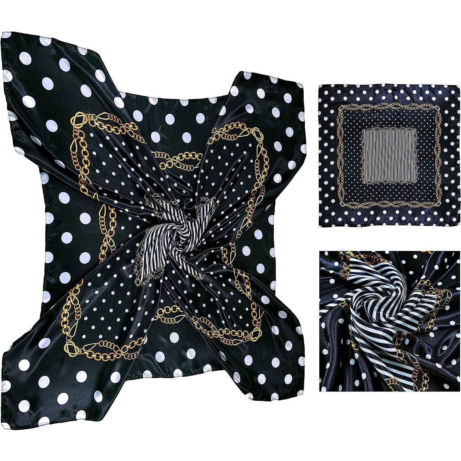 4 Pc Set Large 35 X 35 Inches Satin Square Scarves Neck Hair Head Scarf Bundle