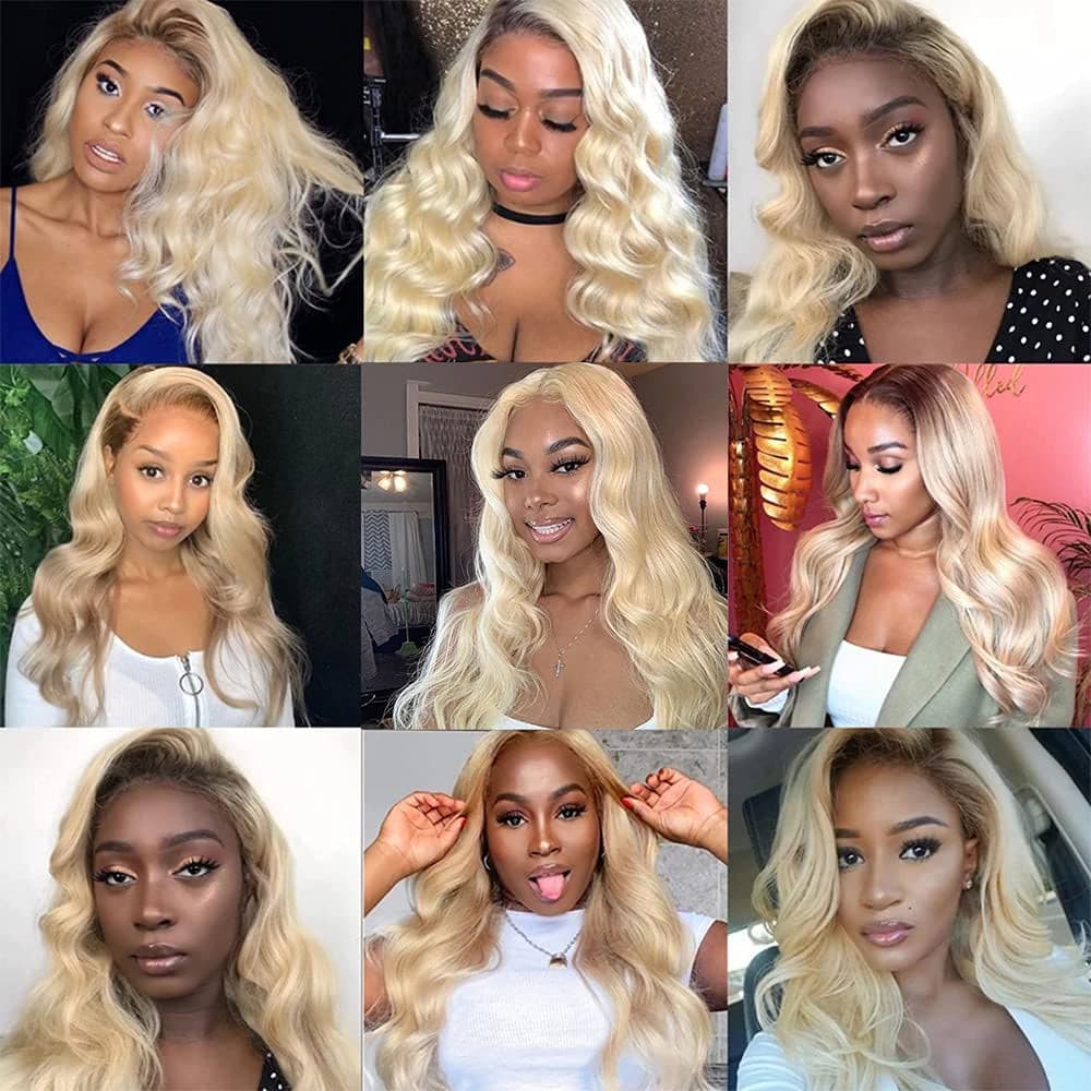 613 Body Wave Lace Front Wig Human Hair 10A Brazilian 13X4 Blonde Lace Frontal Wigs 150% Density Pre Plucked Bleached Knots with Baby Hair 22 Inch