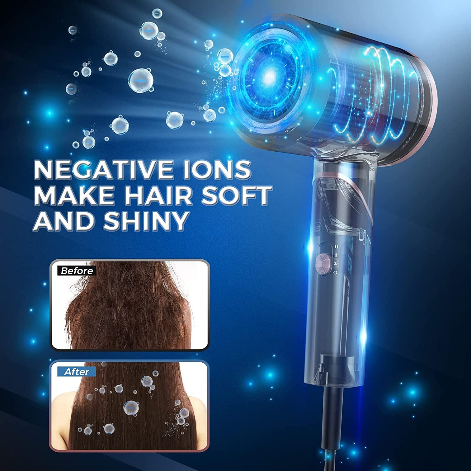 1800W Blow Dryer, Ionic Hair Dryer with Diffuser, Foldable Handle Travel Hair Dryer, Constant Temperature Hair Care without Damaging Hair