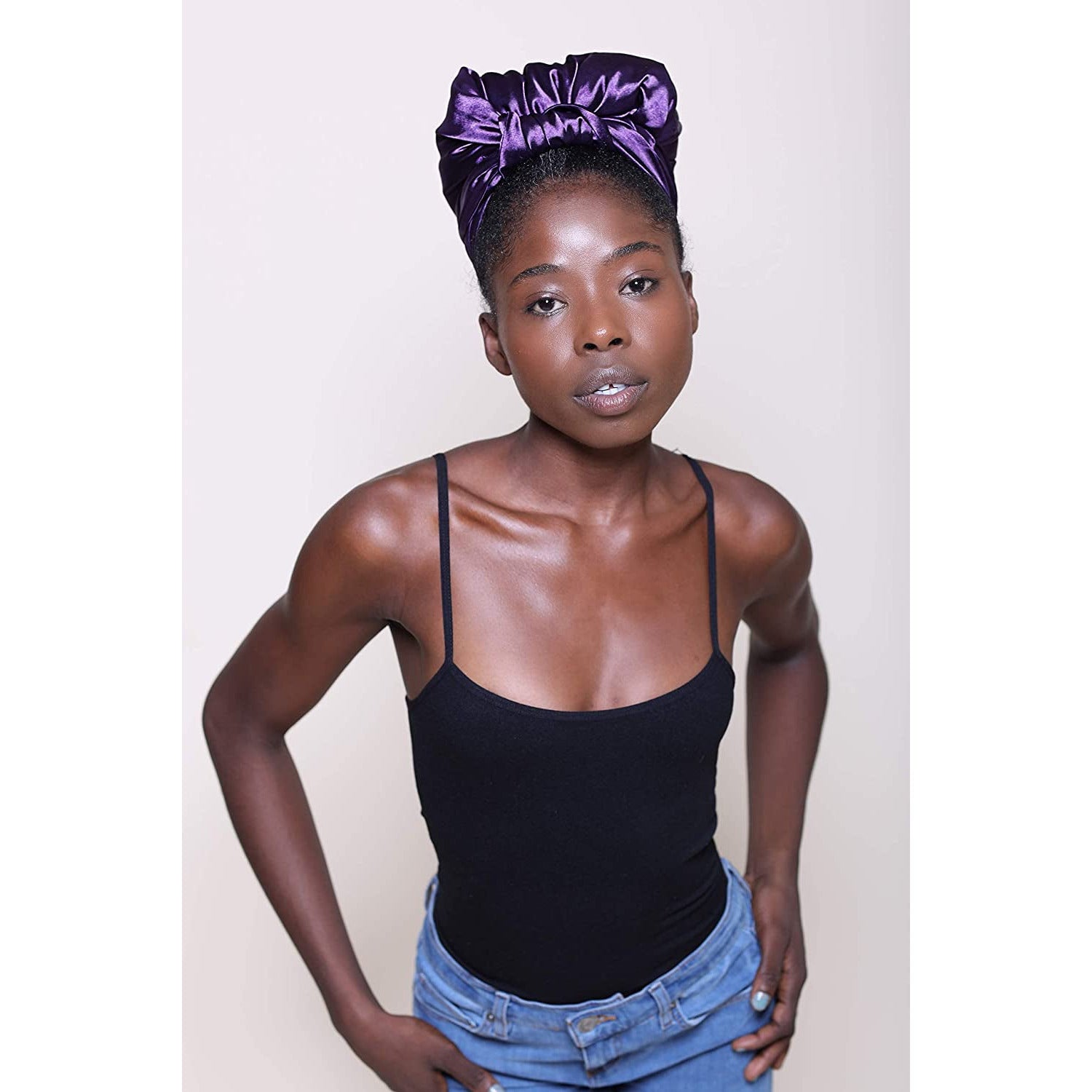 Charmeuse Satin Prefolded Head Scarf, Double Layered Satin Bandana for Women, Large, Majestic Purple Luxstretch