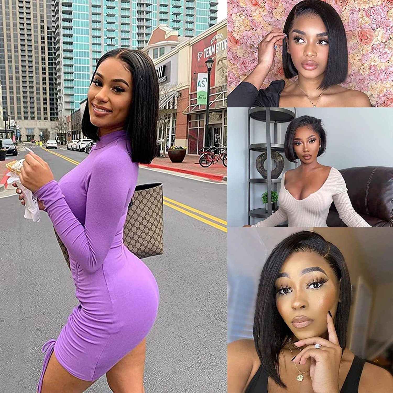 Lace Front Wigs Human Hair Bob Wigs for Black Women Human Hair Pre Plucked with Baby Hair 13X4 Lace Frontal Wig Human Hair Straight Short Bob Wigs Human Hair Glueless Brazilian Human Hair Wigs (14 Inch, Natural Color)